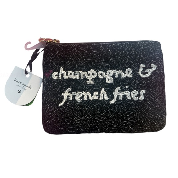 Kate spade champagne & French fries Black Beaded Clutch bag - Picture 4 of 6